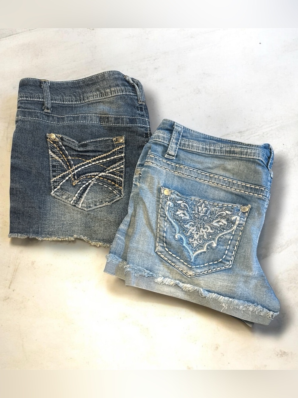 Bundle of 2 Embellished Denim Short Shorts - size 13/14